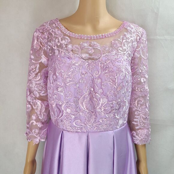 New Mother of the Bride (12) Lilac Satin and Embroidered 3/4 Sleeve Maxi Dress - Picture 2 of 10